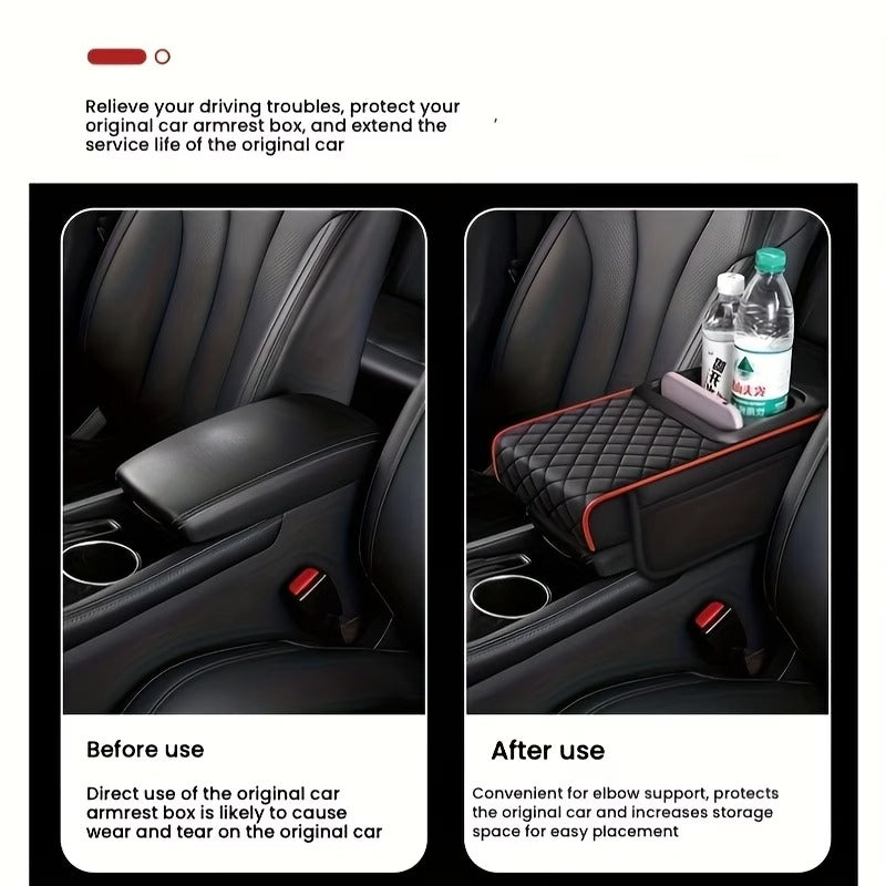 Car Armrest Cushion with Cup Holder with Tissue Box
