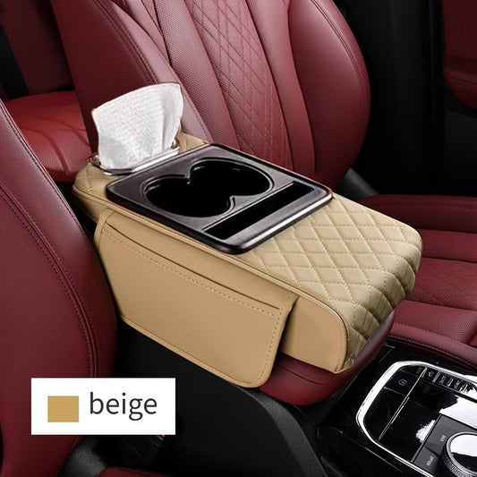 Car Armrest Cushion with Cup Holder with Tissue Box