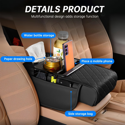 Car Armrest Cushion with Cup Holder with Tissue Box
